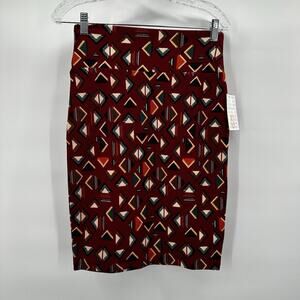 Lularoe Pencil Skirt Womens XS Red Cassie Pencil Southwestern Pull on Textured